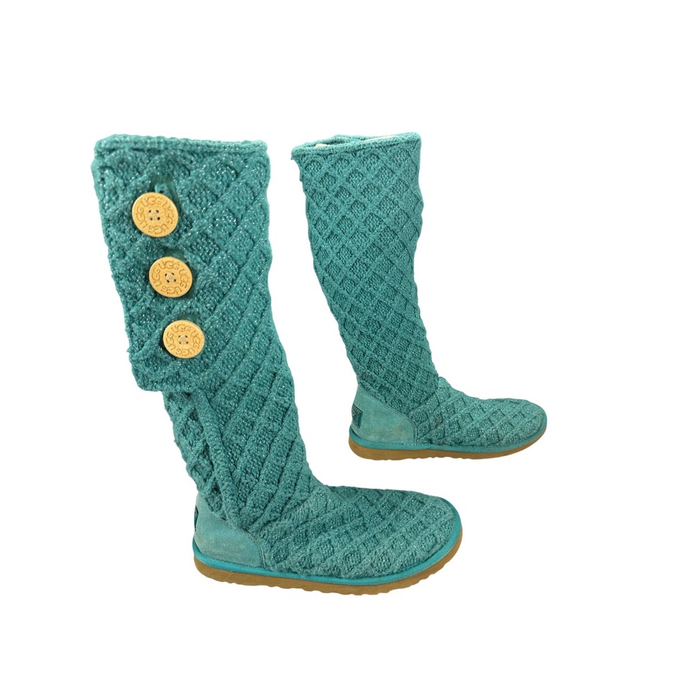 UGG Australia Lattice Cardy Teal Knit Metallic Button Boots 1002483 Women 9